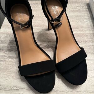 Black suede heeled sandals